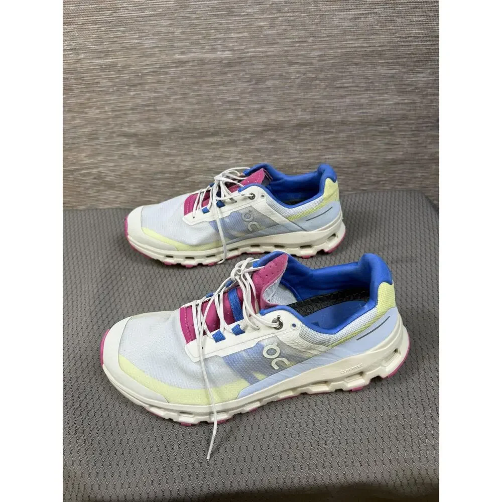 On Shoes Womens Size 11 White Pink Yellow Mesh Running CloudTec Road Sneakers